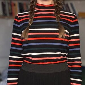 Striped mock neck